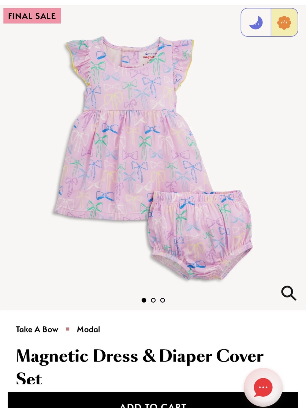 Magnetic Me Pink Bow Print Dress & Diaper Cover Set - UNOPENED